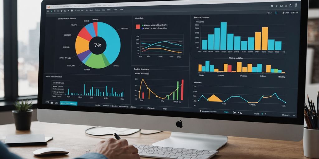 Marketer analyzing video performance metrics on screen
